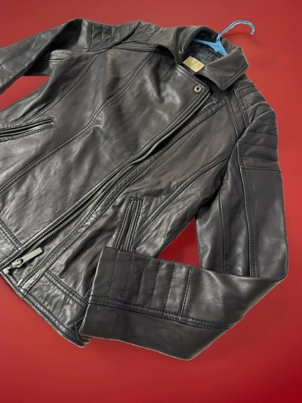 Michael Khor Women's Black Leather Moto Jacket Med